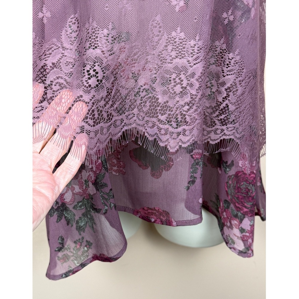 Mudd Tank Top Womens Sheer Layered Size S Purple Floral Fairy Festival Boho Y2K - Picture 10 of 16